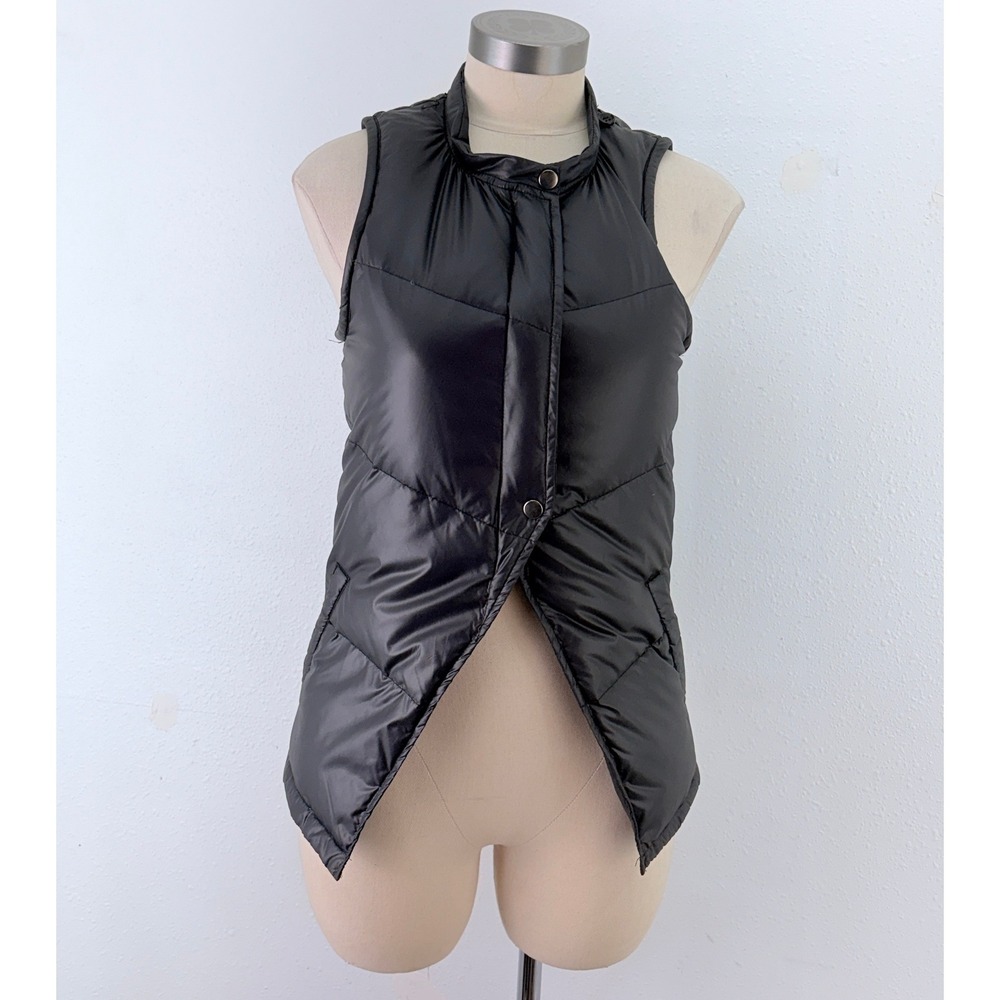 Elizabeth and James Black Down Puffer Vest Quilted Asymmetrical Small